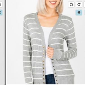 STRIPED STUDDED CARDIGAN SWEATER